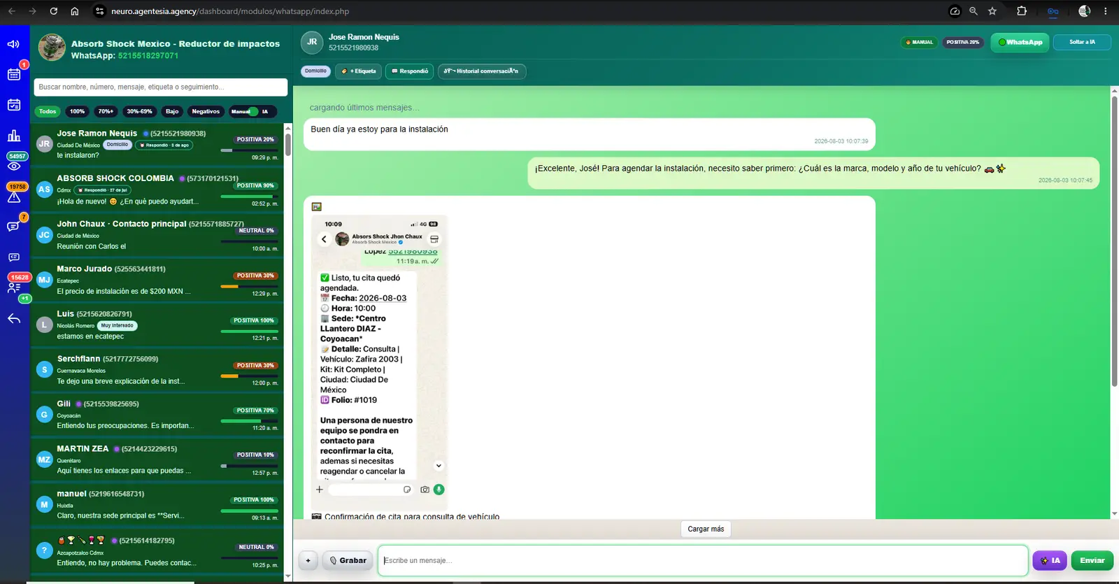 Conversación de Neuro con toma de control humano y agendamiento